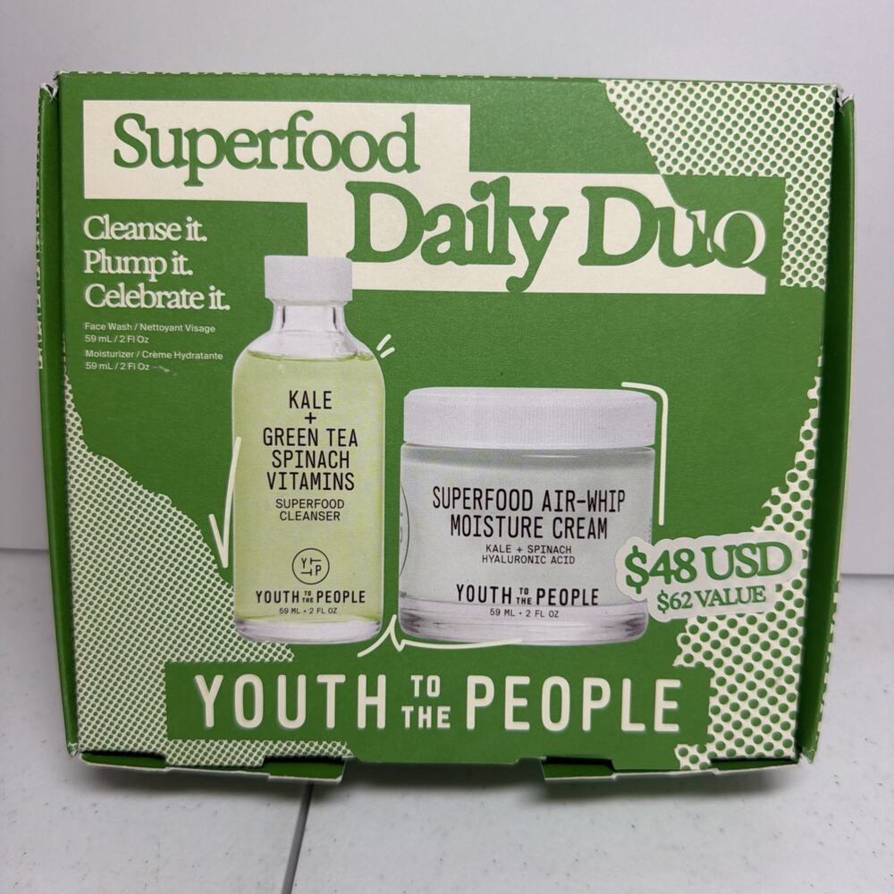 YOUTH TO THE PEOPLE DUO SUPERFOOD CLEANSER 2oz & MOISTURE CREAM 2oz